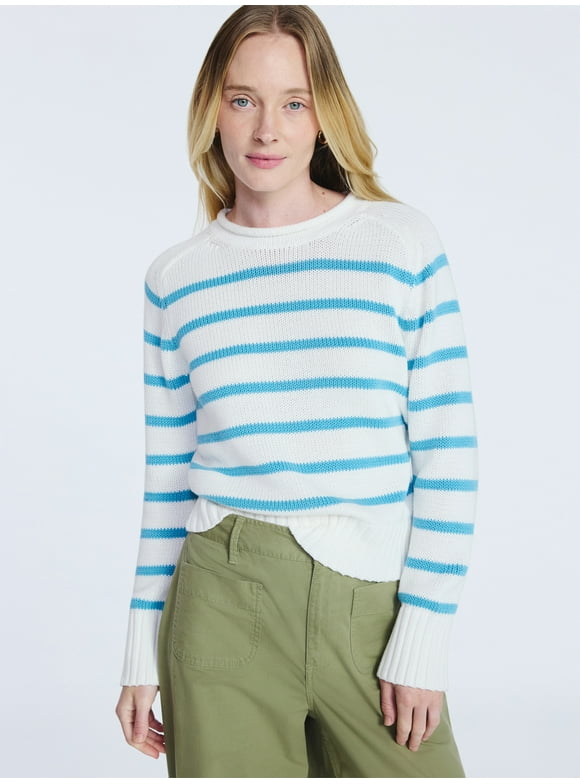 Women’s Saddle Shoulder Roll Neck Cotton Sweater with Long Sleeves, Sizes XS-XXL