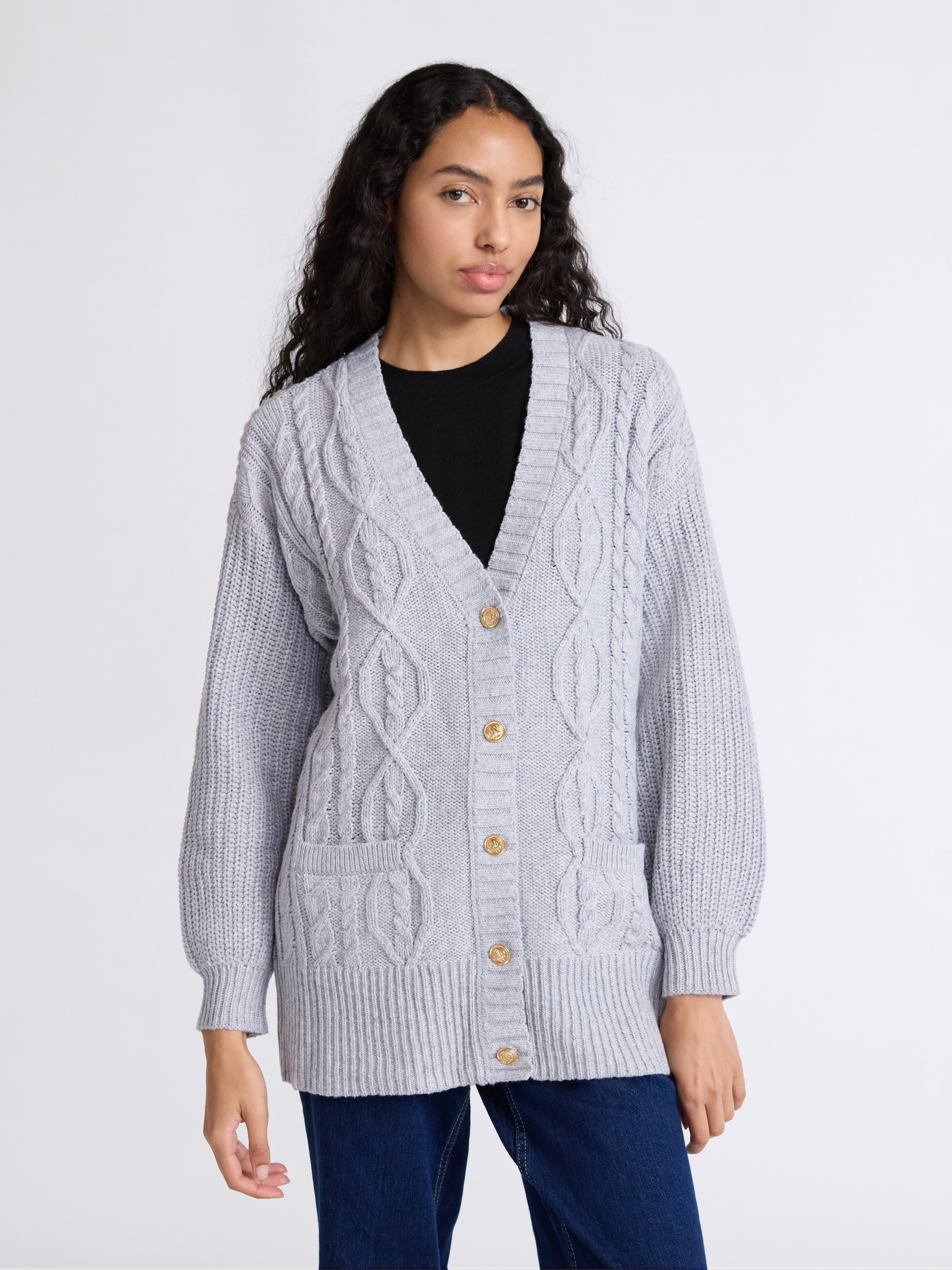 Free Assembly Women's Oversized Cable Cardigan Sweater with Long Sleeves, Midweight, Sizes XS-XXL