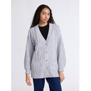 Free Assembly Women's Oversized Cable Cardigan Sweater with Long Sleeves, Midweight, Sizes XS-XXL