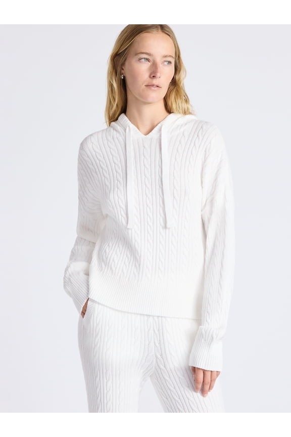 Women's Cozy Yarn Cable Knit Hoodie Sweater, Midweight, Size XS-XXL