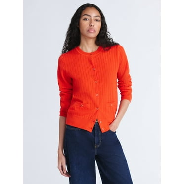 Free Assembly Women's and Women's Plus Cozy Yarn Welt Pocket Cable Cardigan Sweater, Midweight, Sizes XS-4X