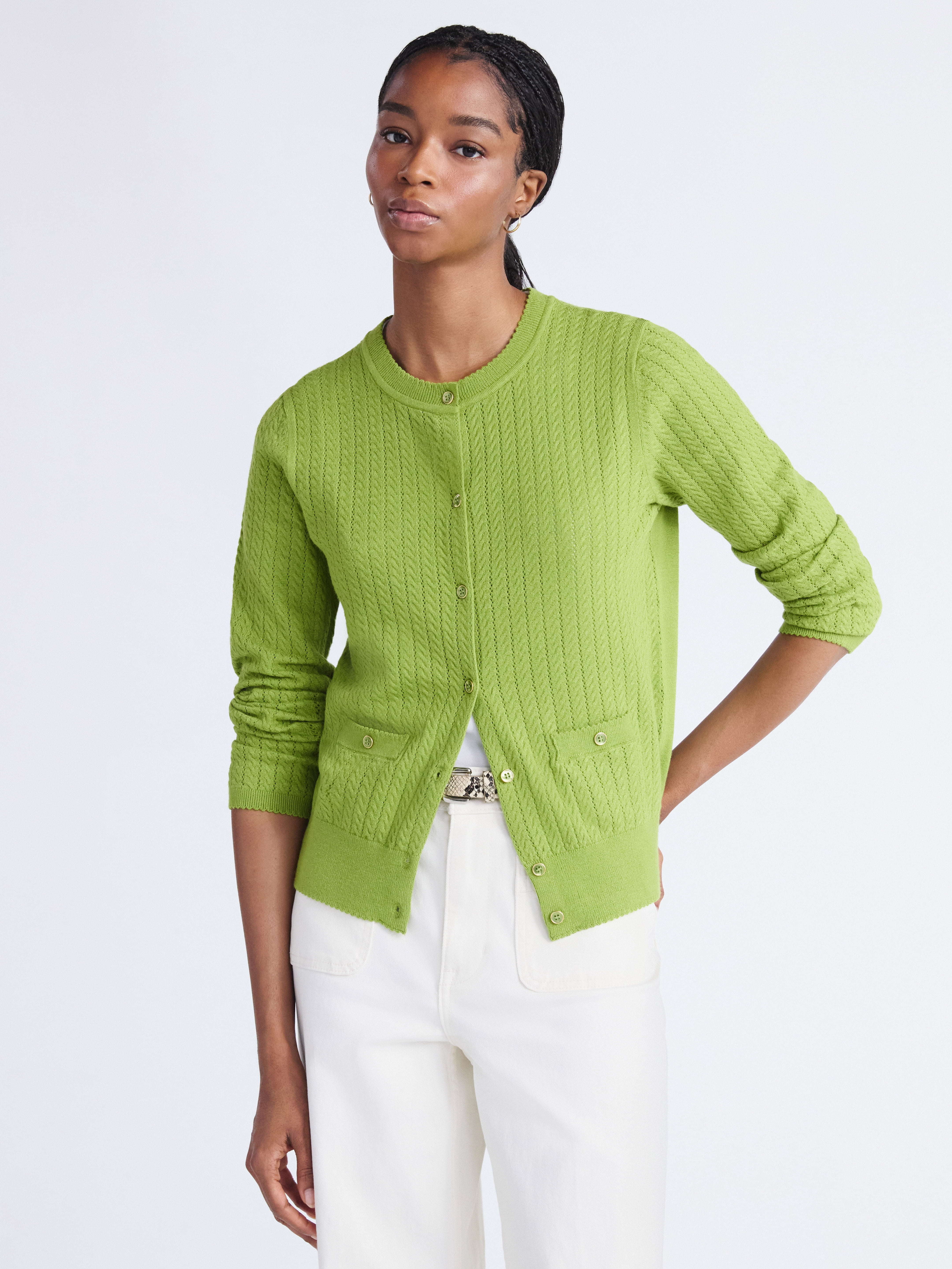 Free Assembly Women's and Women's Plus Cozy Yarn Welt Pocket Cable Cardigan Sweater, Midweight, Sizes XS-4X
