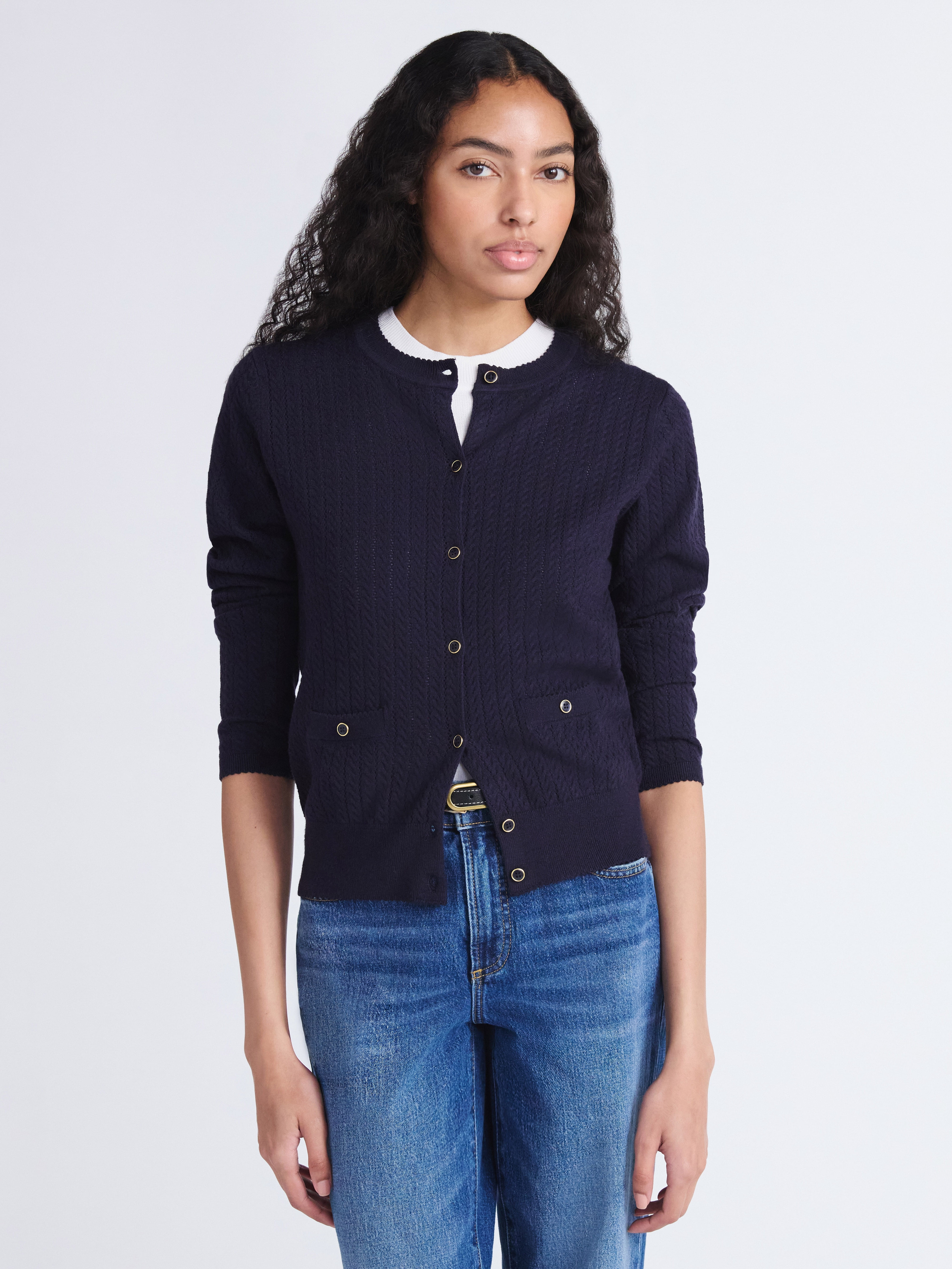 Free Assembly Women's and Women's Plus Cozy Yarn Welt Pocket Cable Cardigan Sweater, Midweight, Sizes XS-4X
