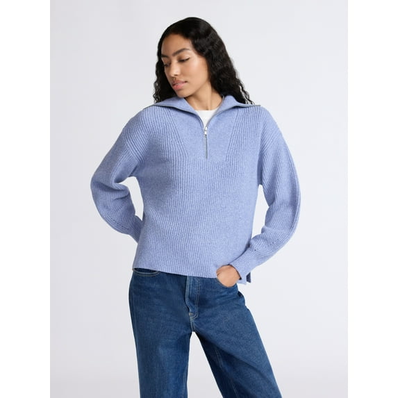 Free Assembly Women's and Women's Plus Half Zip Sweater with Long Sleeves, Midweight, Sizes XS-4X