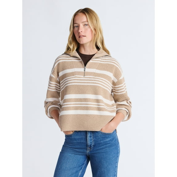 Free Assembly Women's and Women's Plus Half Zip Sweater with Long Sleeves, Midweight, Sizes XS-4X