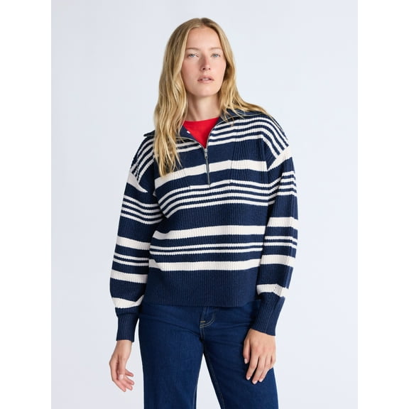 Free Assembly Women's and Women's Plus Half Zip Sweater with Long Sleeves, Midweight, Sizes XS-4X