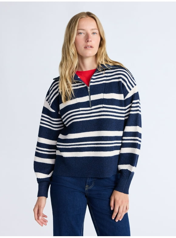 Women's and Women's Plus Half Zip Sweater with Long Sleeves, Midweight, Sizes XS-4X