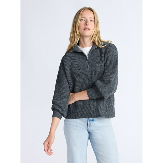 Free Assembly Women's and Women's Plus Half Zip Sweater with Long Sleeves, Midweight, Sizes XS-4X