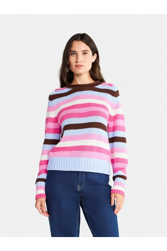 Women’s Saddle Shoulder Roll Neck Cotton Sweater with Long Sleeves, Sizes XS-XXL