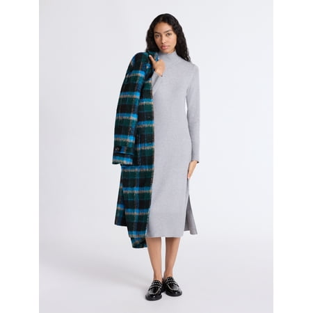 Free Assembly Women's Turtleneck Sweater Midi Dress with Long Sleeves, Sizes XS-XXL