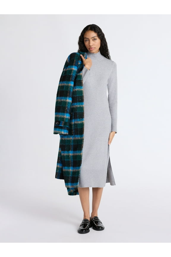 Women's Turtleneck Sweater Midi Dress with Long Sleeves, Sizes XS-XXL