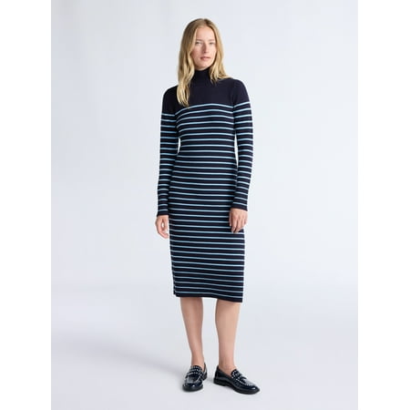 Free Assembly Women's Turtleneck Sweater Midi Dress with Long Sleeves, Sizes XS-XXL