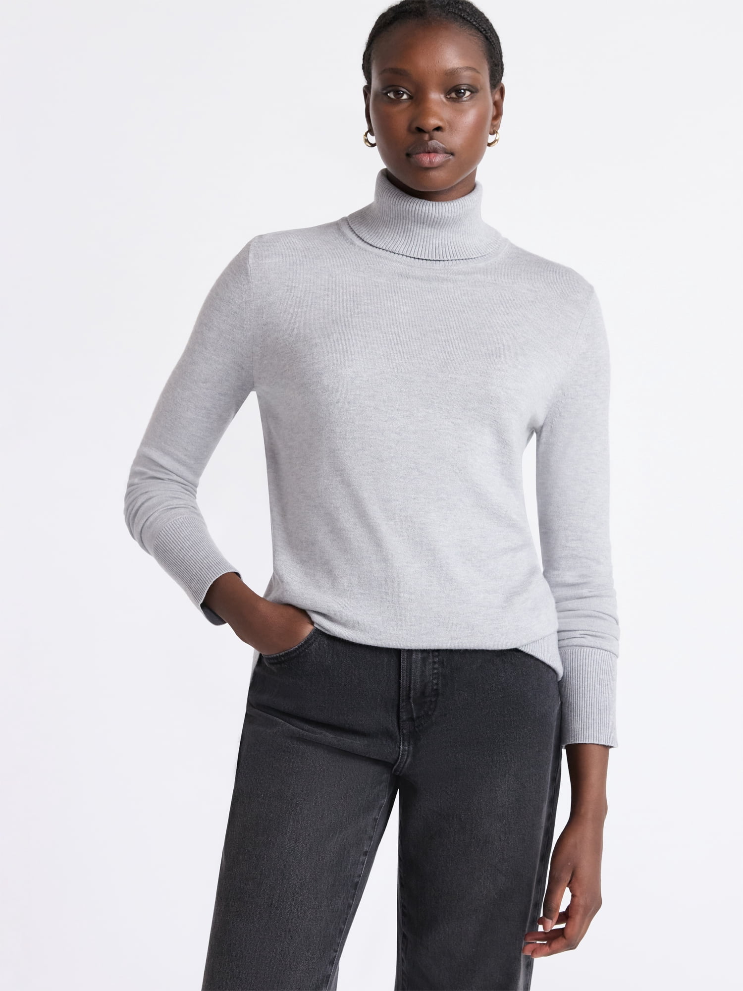 Free Assembly Women's Cozy Yarn Turtleneck Sweater with Long Sleeves, Sizes XS-XXL