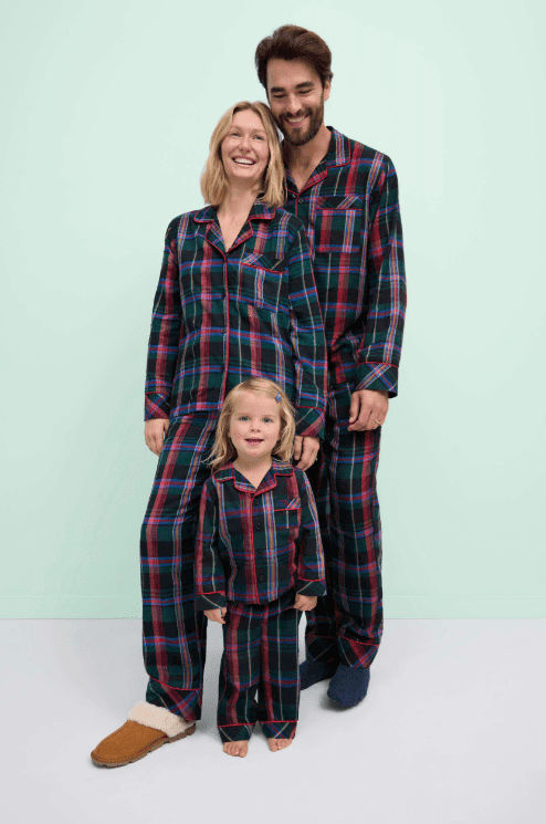 Free Assembly Matching Family Flannel Pajamas Men's Top and Pants Gift Set, 2-Piece, Sizes XS-3X