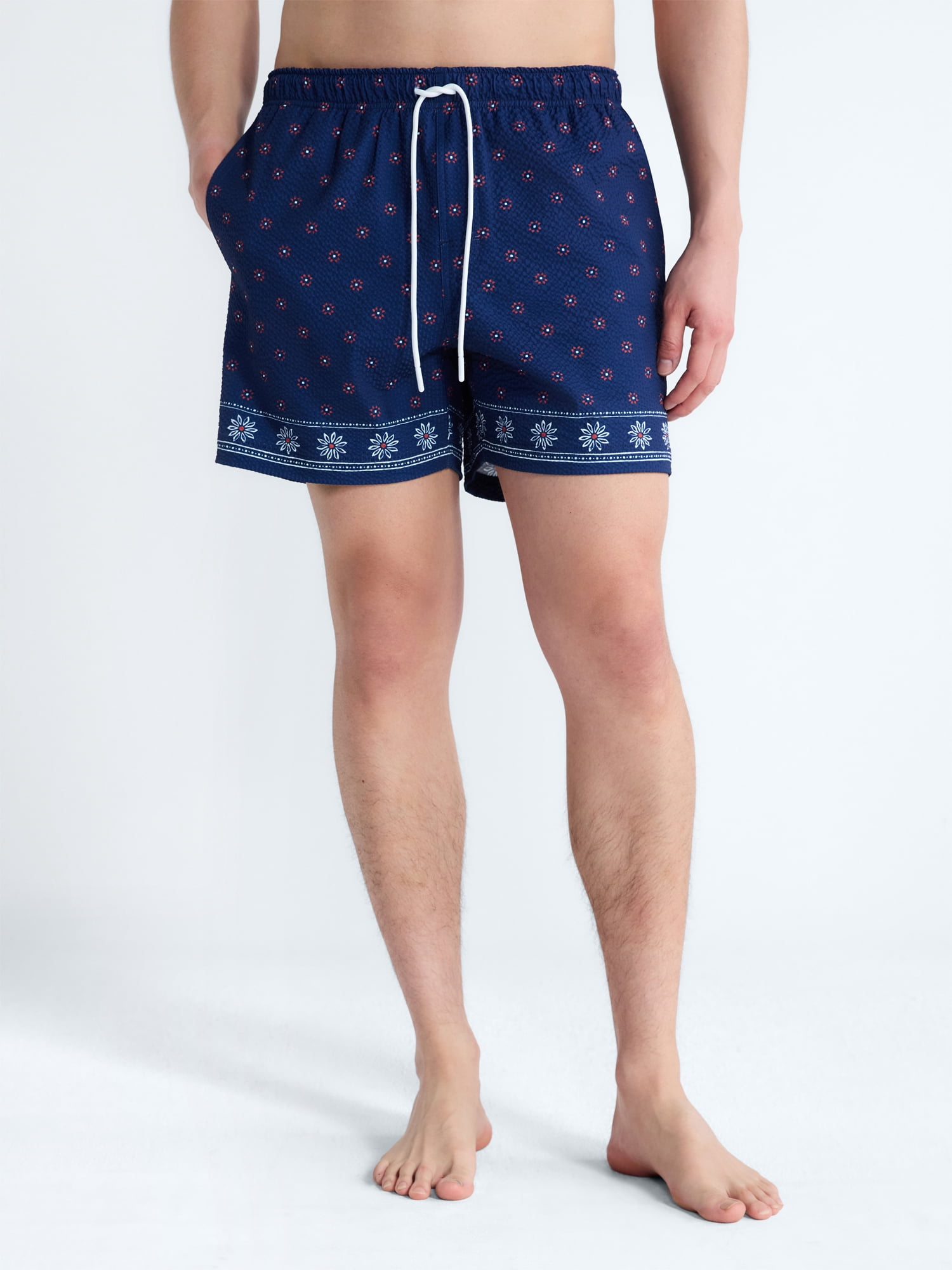 Free Assembly Men's Stretch Seersucker 5" Swim Trunks, Sizes S-3XL