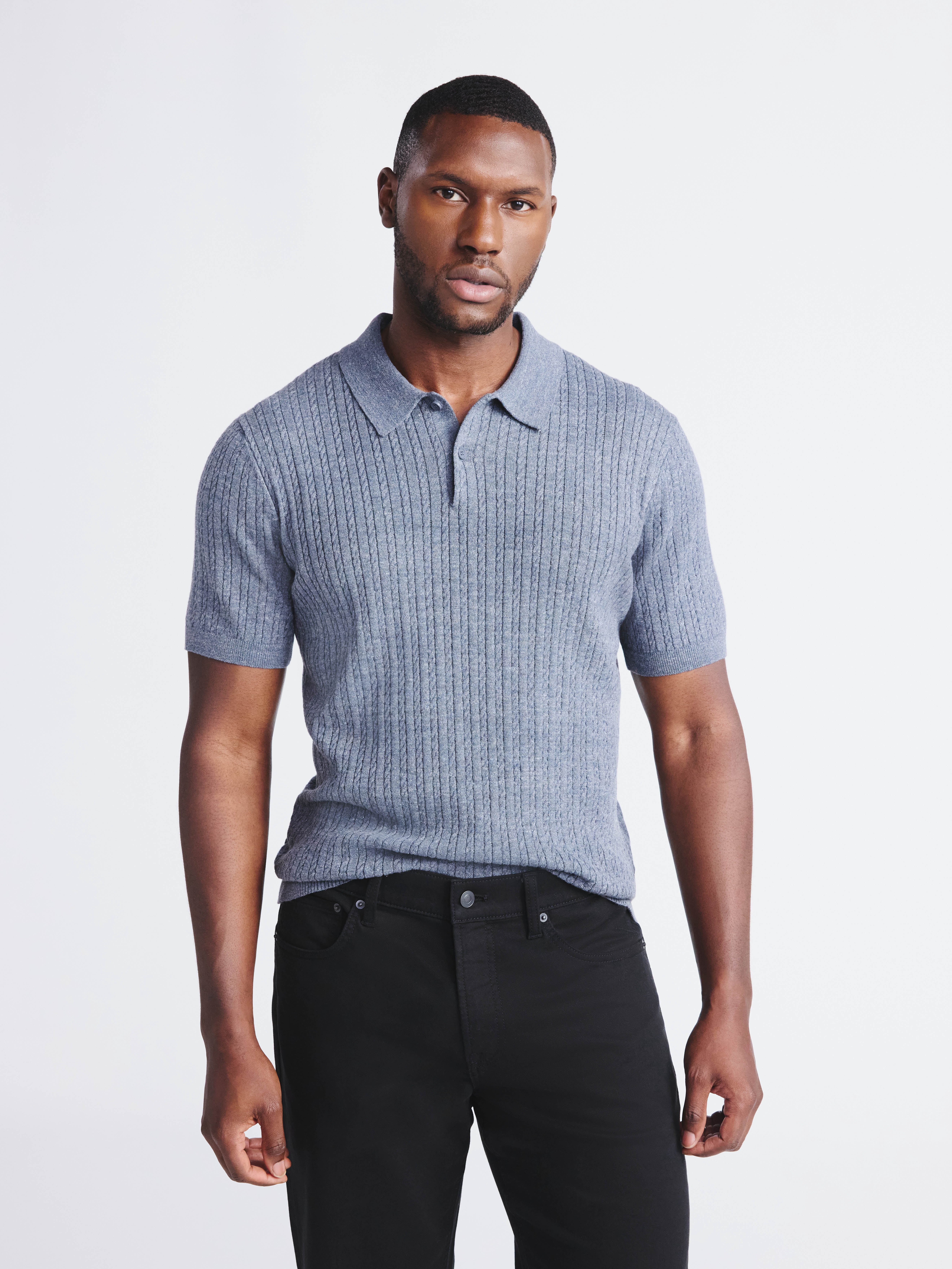 Free Assembly Men's Cable Knit Polo Sweater with Short Sleeves, Sizes S-3XL