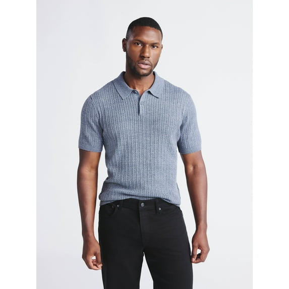 Free Assembly Men's Cable Knit Polo Sweater with Short Sleeves, Sizes S-3XL