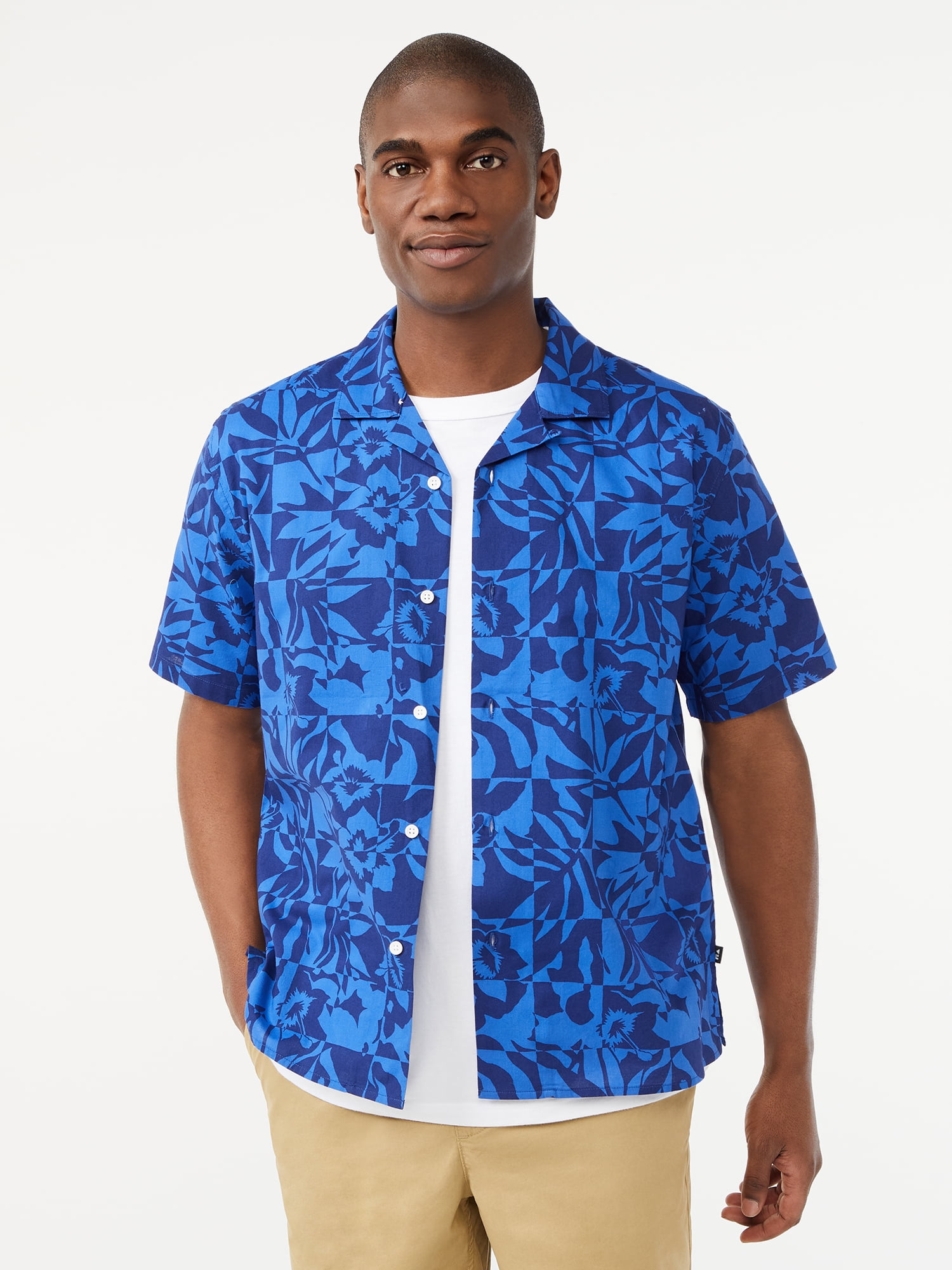 Free Assembly Men's Camp Shirt with Short Sleeves