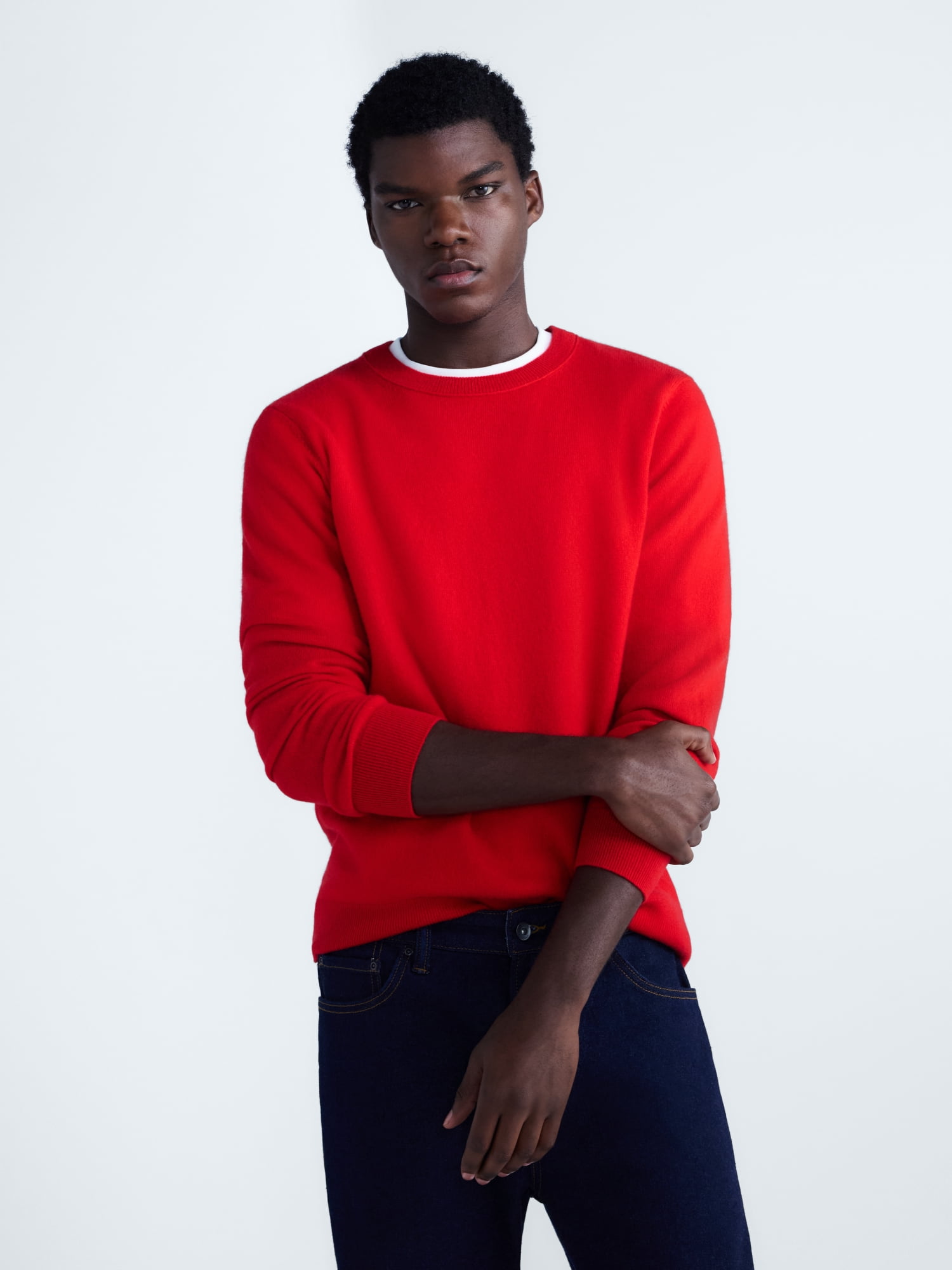 Free Assembly Men’s Cashmere Crewneck Sweater with Long Sleeves, Midweight, Sizes XS-2XL