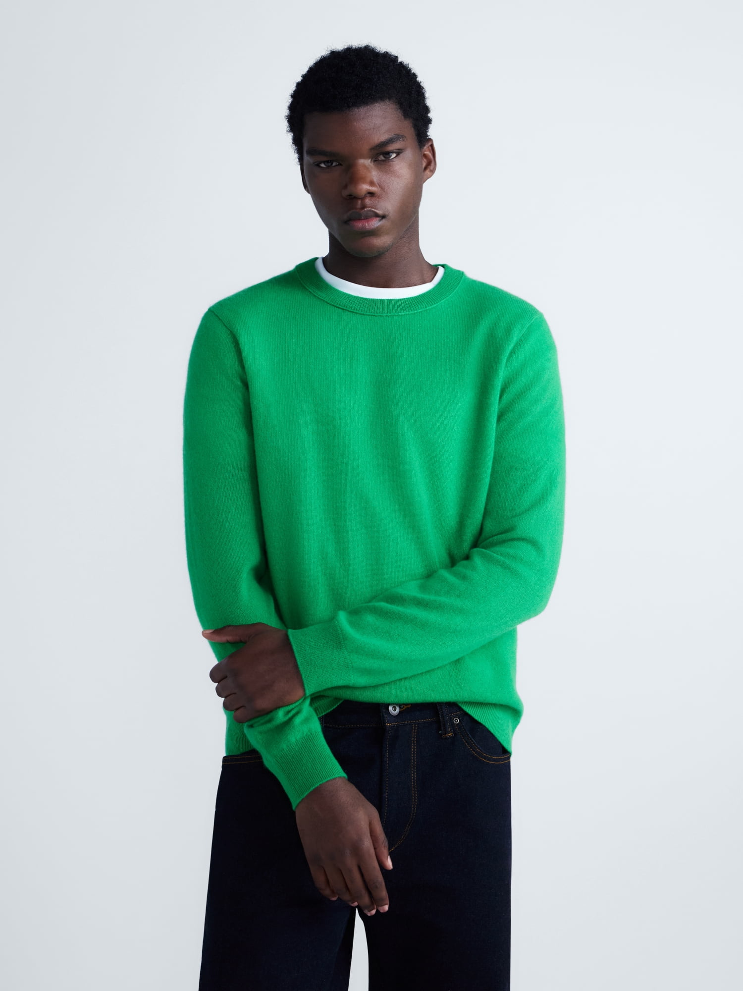 Free Assembly Men’s Cashmere Crewneck Sweater with Long Sleeves, Midweight, Sizes XS-2XL