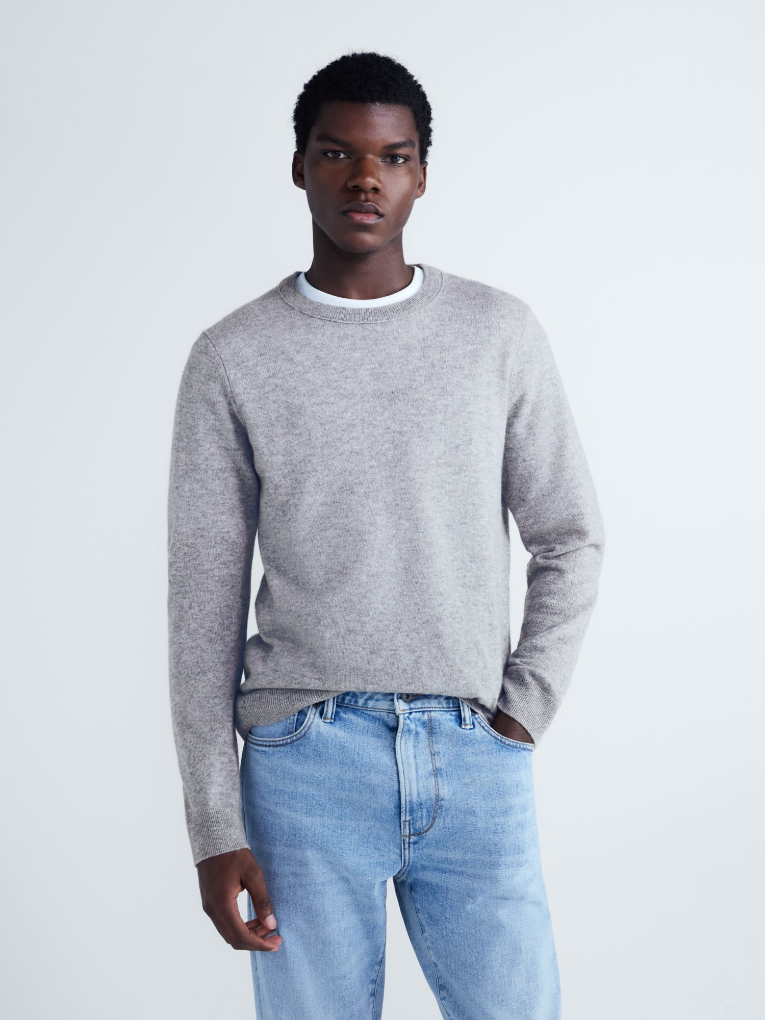 Free Assembly Men’s Cashmere Crewneck Sweater with Long Sleeves, Midweight, Sizes XS-2XL