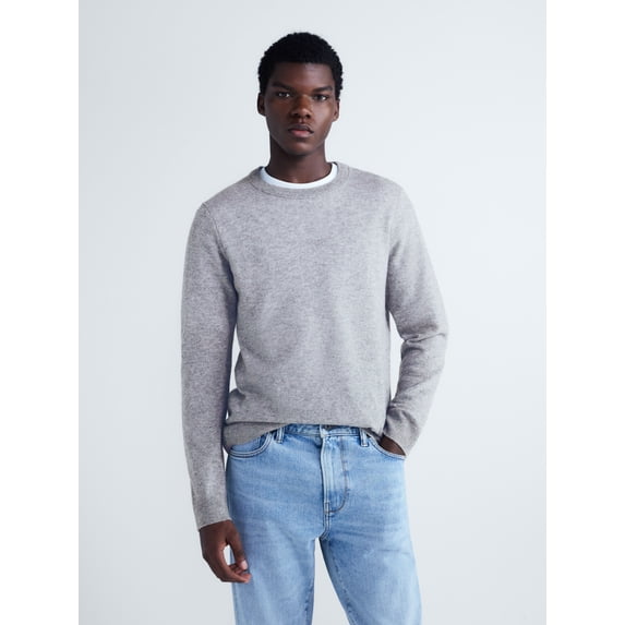Free Assembly Men’s Cashmere Crewneck Sweater with Long Sleeves, Midweight, Sizes XS-2XL