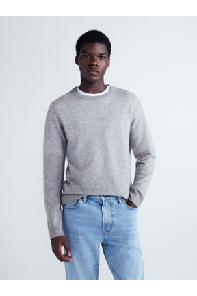 Men’s Cashmere Crewneck Sweater with Long Sleeves, Midweight, Sizes XS-2XL