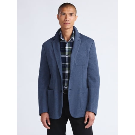Free Assembly Men's Casual Single Breasted Knit Blazer with Patch Pockets, Sizes S-3X