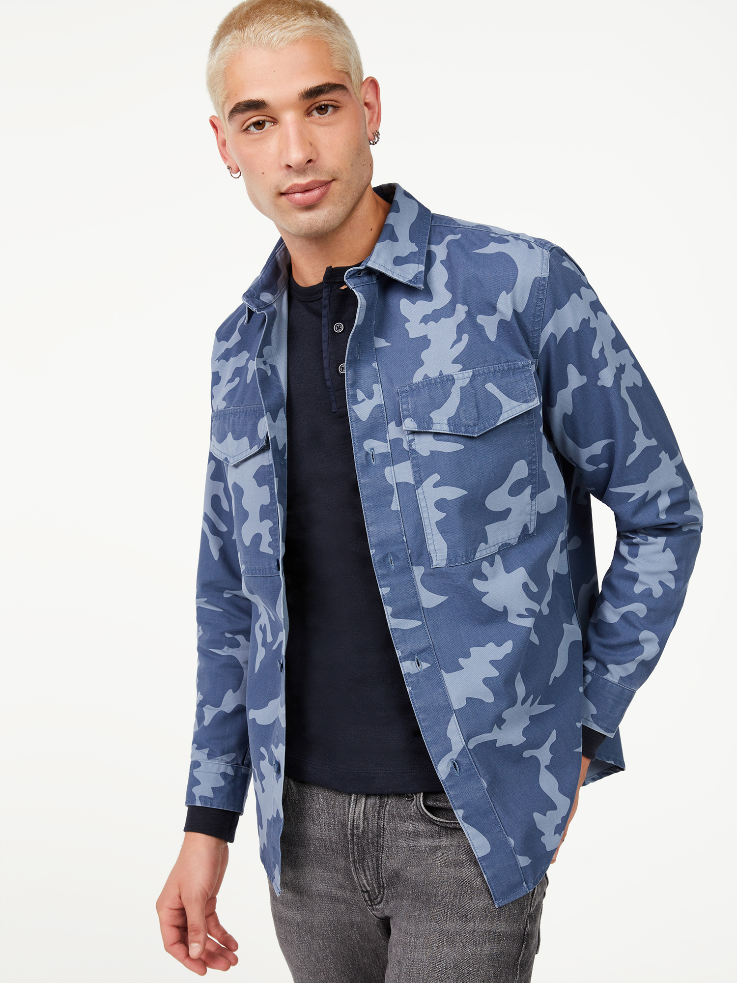 Free Assembly Men's Cotton Canvas Shirt Jacket - image 1 of 5