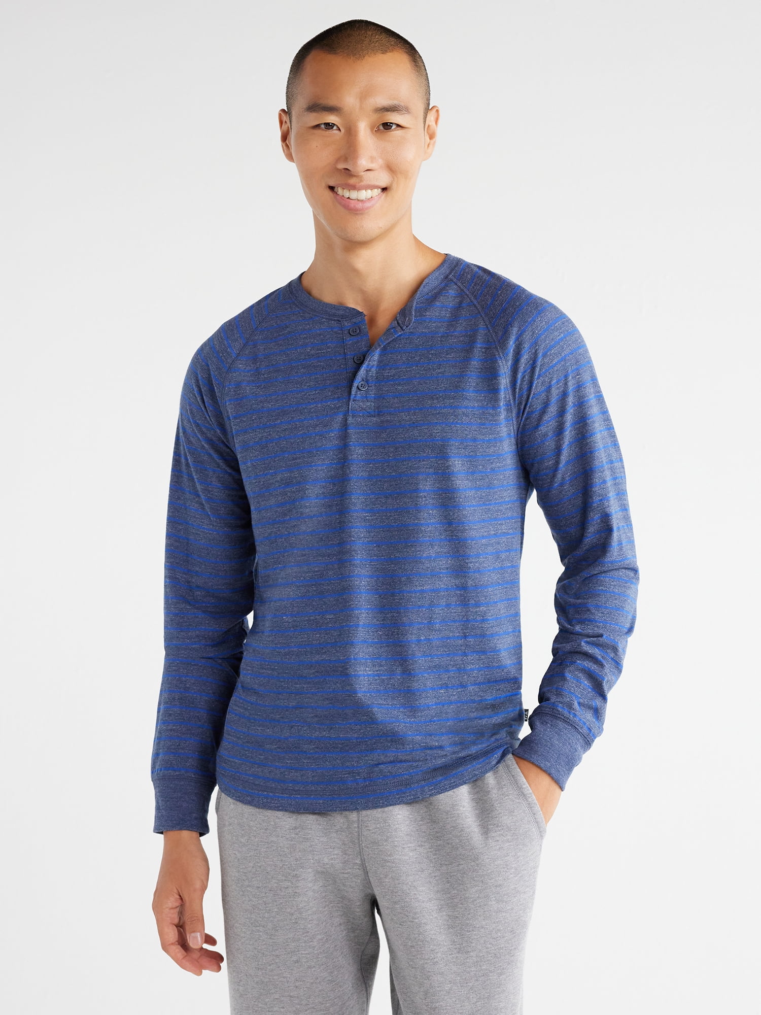 Free Assembly Men's Cozy Raglan Henley Shirt with Long Sleeves, Sizes
