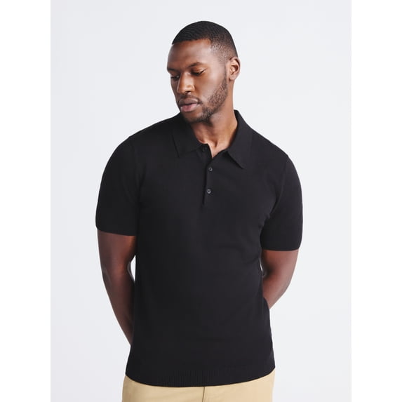 Free Assembly Men's Cozy Yarn Everyday Polo Sweater with Short Sleeves, Sizes S-3XL