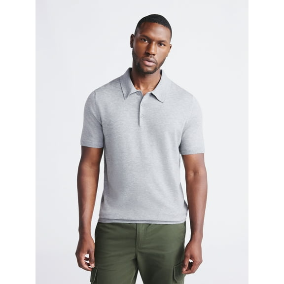 Free Assembly Men's Cozy Yarn Everyday Polo Sweater with Short Sleeves, Sizes XS-3XL