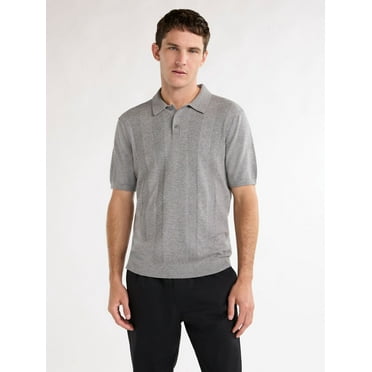 Free Assembly Men’s Cozy Yarn Ribbed Sweater Polo with Short Sleeves, Sizes XS-3XL