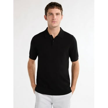Free Assembly Men's Cozy Yarn Textured Pique Polo Sweater with Short Sleeves, Sizes XS-3XL