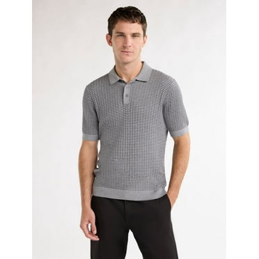 Free Assembly Men’s Cozy Yarn Textured Sweater Polo with Short Sleeves, Sizes XS-3XL