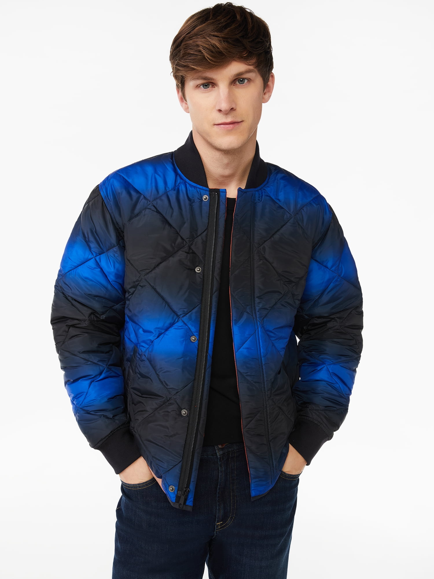 Blue quilted deals bomber jacket