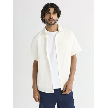 Free Assembly Men's Dobby Button Front Shirt with Short Sleeves, Sizes XS-3XL