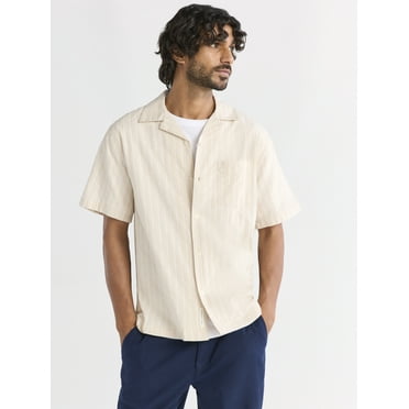 Free Assembly Men's Dobby Camp Shirt with Short Sleeves, Sizes XS-3XL