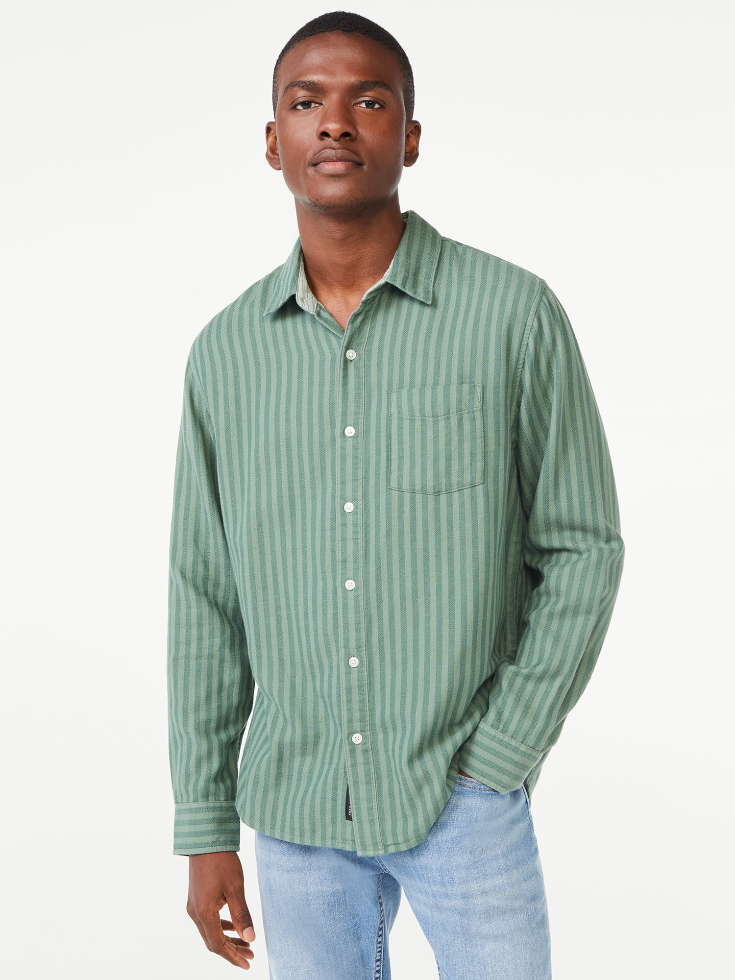 Free Assembly Men's Double Cloth Stripe Shirt, Sizes XS-3XL