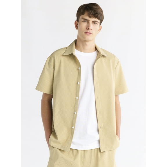 Free Assembly Men's Seersucker Camp Shirt with Short Sleeves, Sizes S-3XL