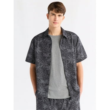 Free Assembly Men's Twill Camp Shirt with Short Sleeves, Sizes S-3XL
