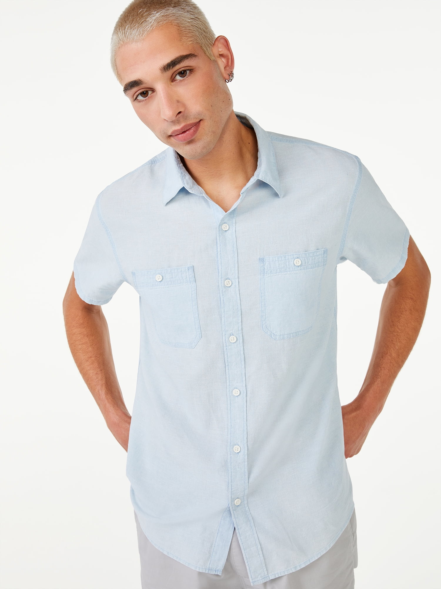 Free Assembly Men's Everyday Short Sleeve Chambray Shirt - Walmart.com