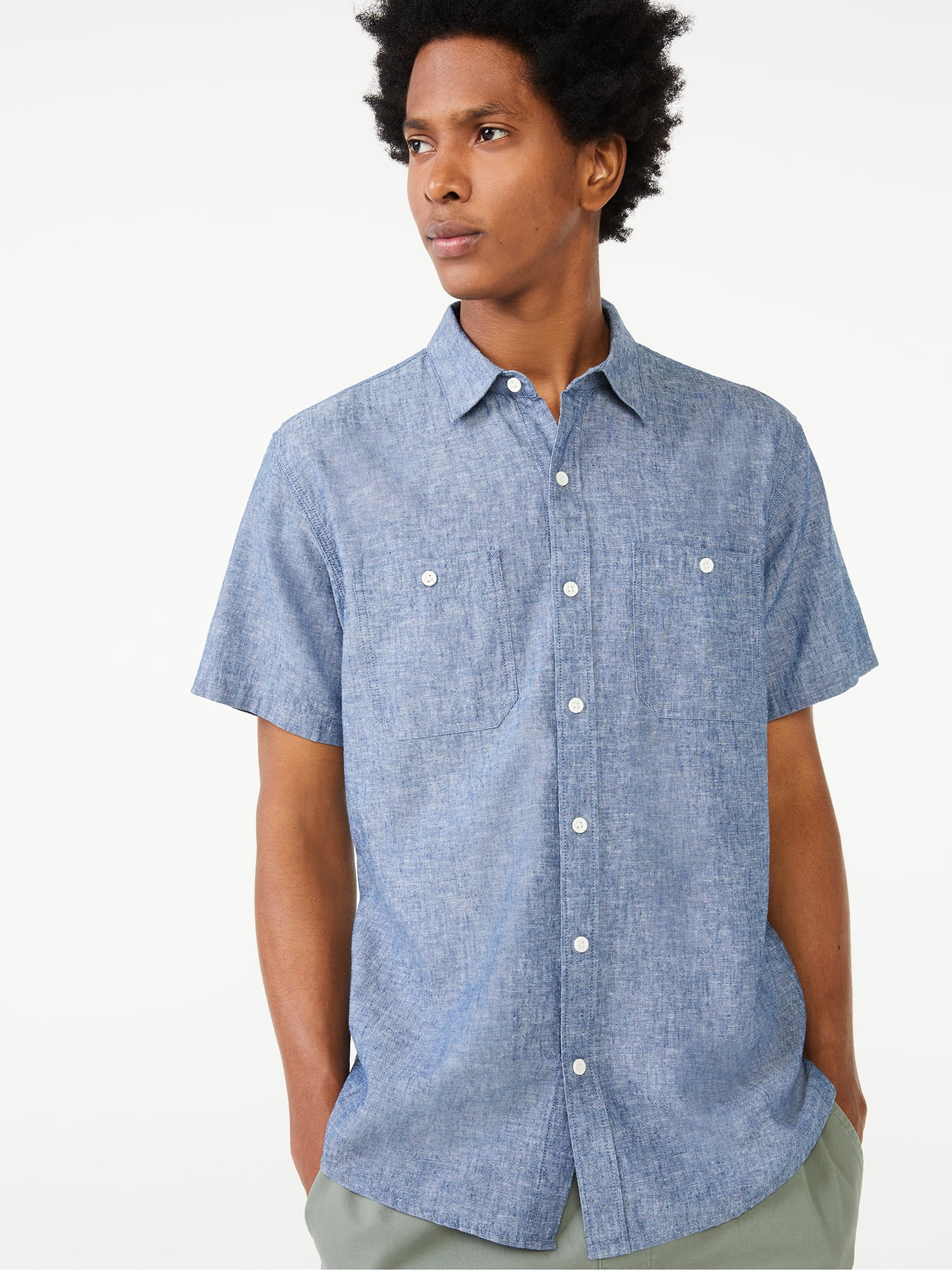 Free Assembly Men's Everyday Short Sleeve Chambray Shirt