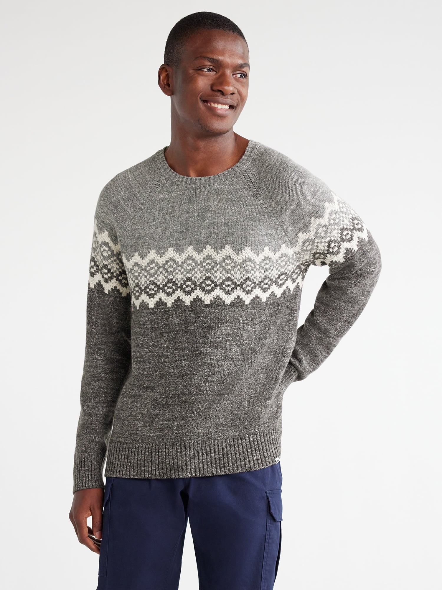 Free Assembly Men's Fair Isle Sweater with Long Sleeves, Sizes XS-3XL ...