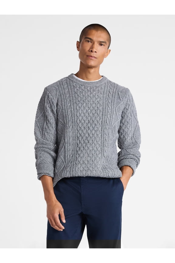 Men's Fisherman Crewneck Sweater with Long Sleeves, Sizes XS-3XL