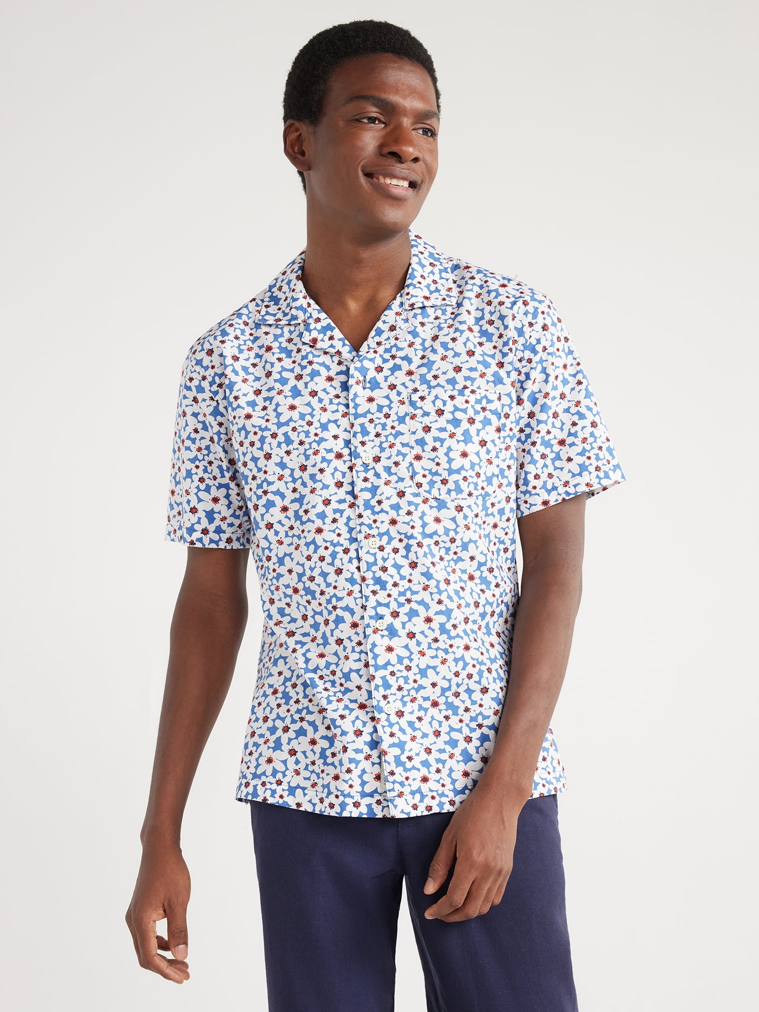 Free Assembly Men's Floral Camp Shirt with Short Sleeves, Sizes S-XXXL ...