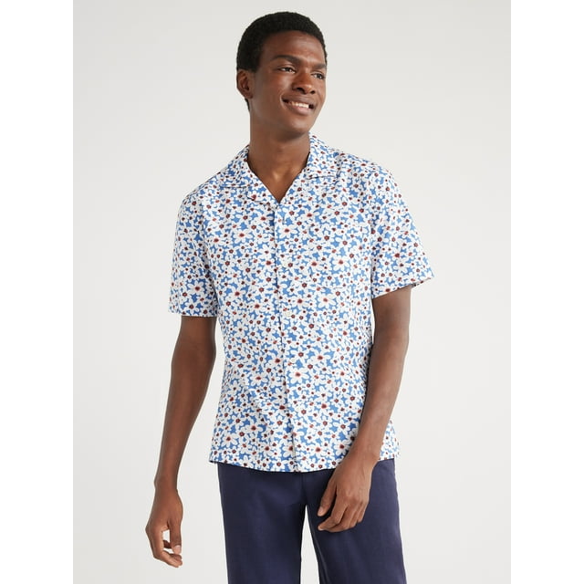 Free Assembly Men's Floral Camp Shirt with Short Sleeves, Sizes S-XXXL