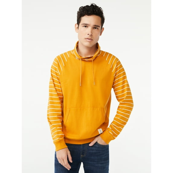 Free Assembly Men's Funnel Neck Pullover with Long Striped Sleeves