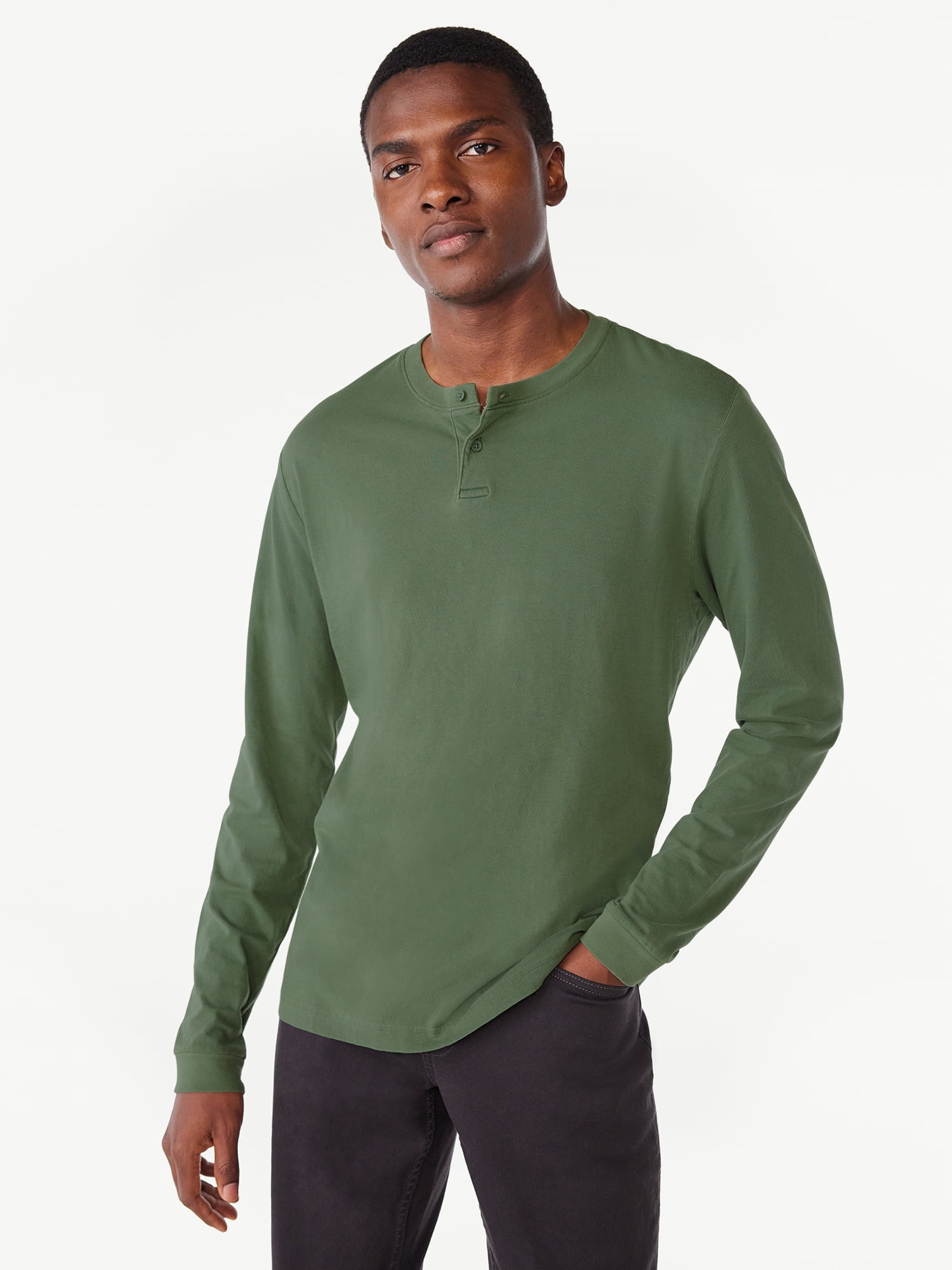 Free Assembly Men's Garment Dye Henley Shirt with Long Sleeves, Sizes ...