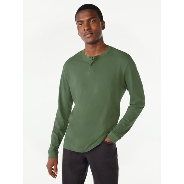Free Assembly Men's Garment Dye Henley Shirt with Long Sleeves, Sizes